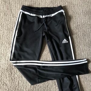 Black and white adidas joggers